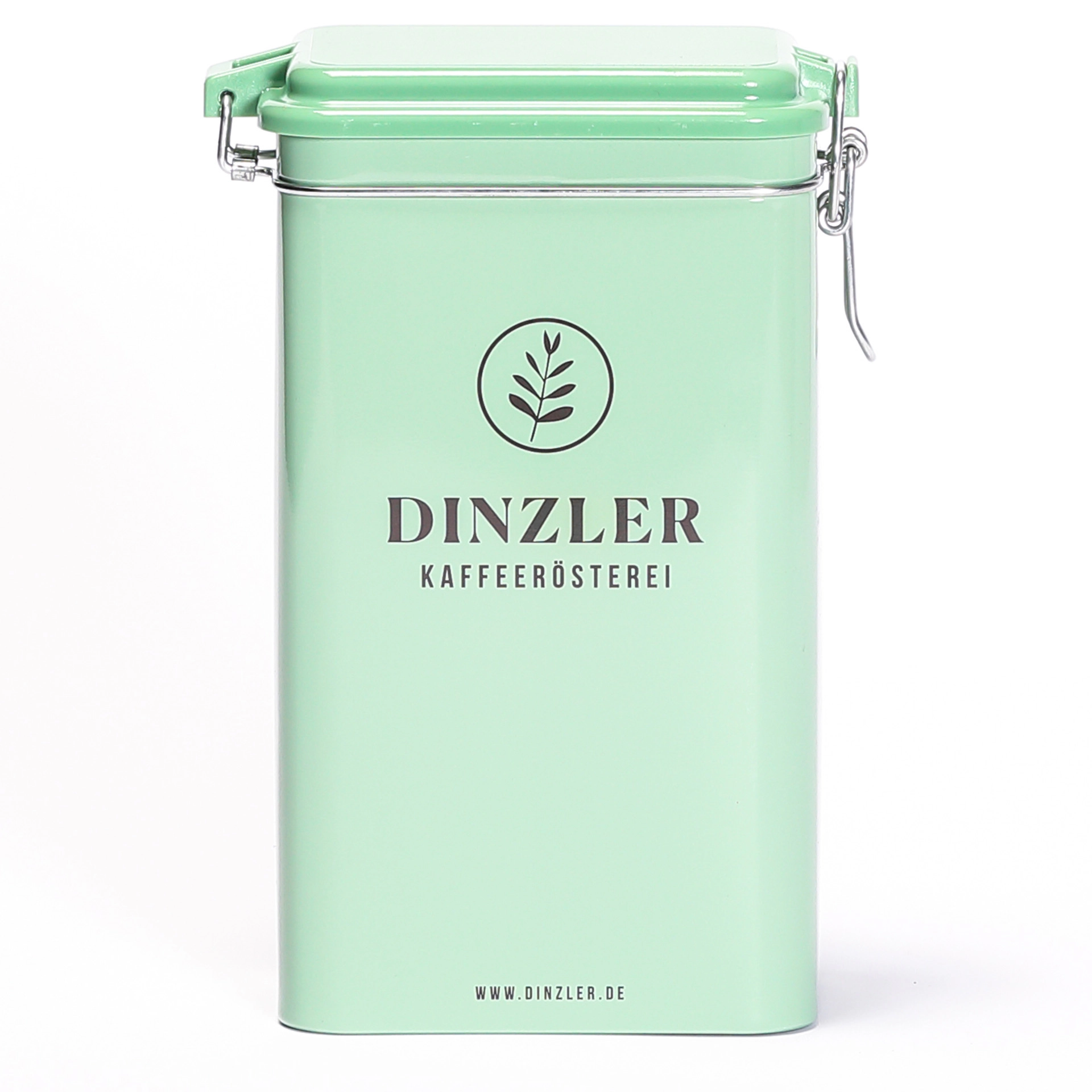 Kaffeedose lindgrün mit DINZLER Logo
