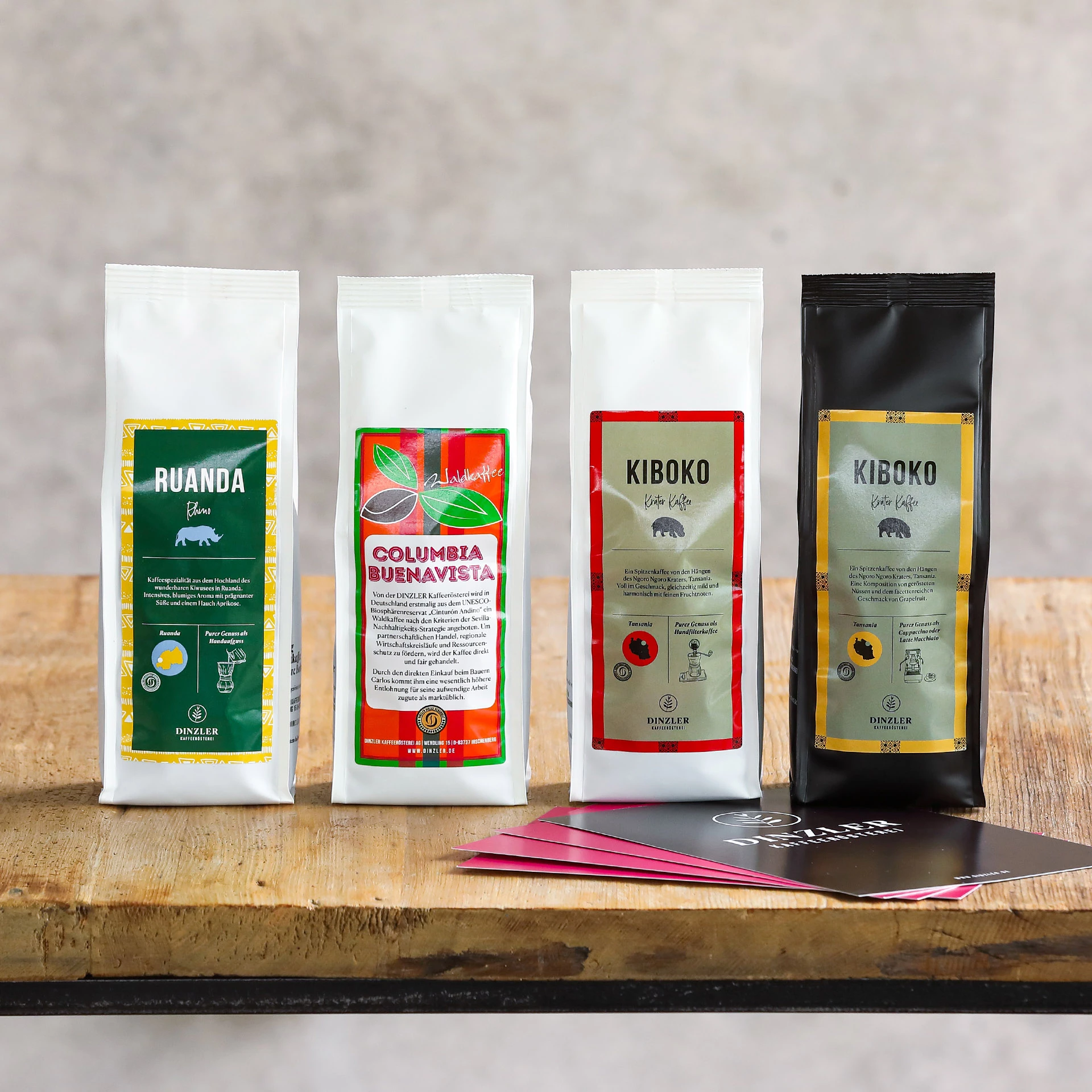 Produktbild Probierset "DINZLER Direkt gehandelt" (mit Ruanda Rhino) - 1.000g, ganze Bohne